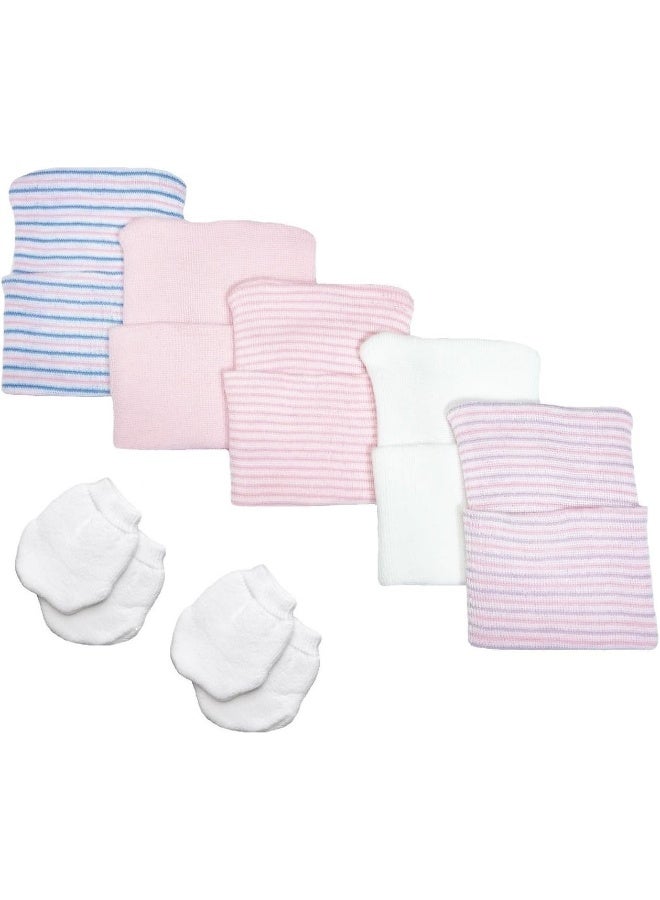 Nurses Choice 5 Piece Hospital Hat & Mitten Set for Newborn Baby (Girl) - Image 1